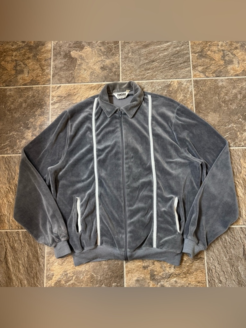 Tundra Charcoal Velour Zip Jacket with White Stripes Sz 2XLT